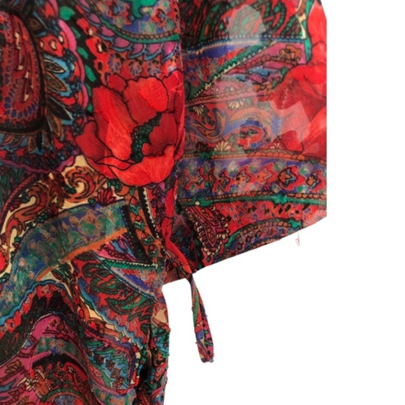 Vintage Red Sheer Floral Print Duster/Robe - Picture 5 of 8